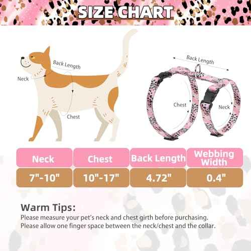 Adjustable Cat Harness and Leash Set Escape Proof Kitten Strap Collar for Walking Travel (Small / Pink(Leopard Print))