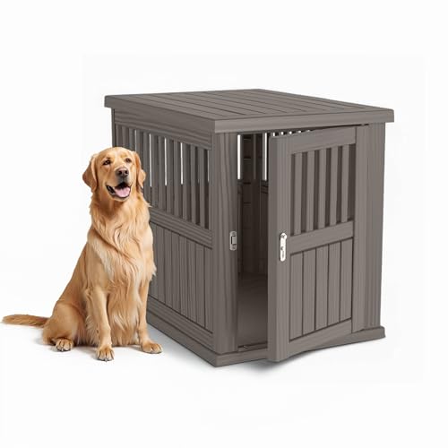 Dog House Resin Outdoor Dog Kennel with Ventilated Design (light gray-A / 39.37*28.35*32.83 INCH)