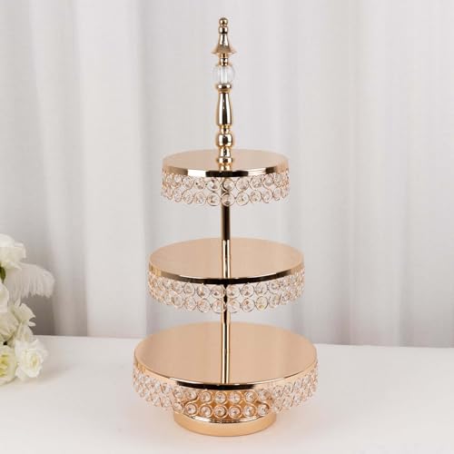 Efavormart 3 Tier Crystal Beaded Gold Metal Cake Stand (3-Tier 26" Crystal / Gold)