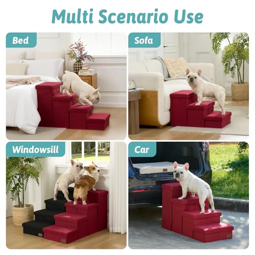 Dog Stairs with Storage (Burgundy / 28.5"L x 17"W x 16.7"H)