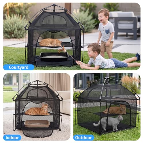 Catio Outdoor Cat Enclosure Pop up Cat Tower Tent (L Square / Large, 28.4" x 28.4" x 27"H)