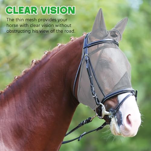 2 Pcs Horse Fly Mask with Ears Adjustable UV Protection Horse Fly Mask Accessories Large Eye Space with Ears for Horses Summer (XL-warmblood)