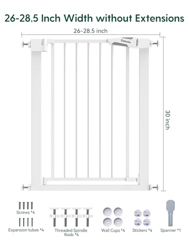 Bebelio 26 28.5" Narrow Baby Gate (White / 30" Tall, 26-28.5" Wide)