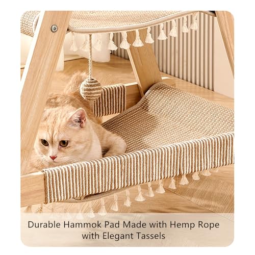 3 Tier Modern A Frame Wooden Cat Tree Tower Ladder with Multi (Beige)