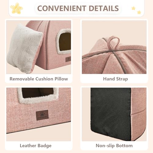 Cat Bed for Indoor Cats (L(17.5 x 17.5 x 17.5 Inch) / Pink)