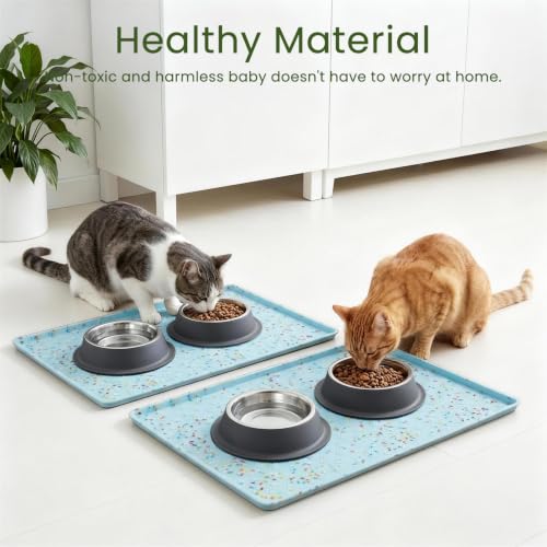 2 Pack Dog Food Mat Anti (18"L x 12"W - 2 Pack / Donut-Blue)