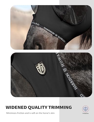 Horse Fly Mask with Forelock Opening Stretch Breathable and Comfortable for Horses UV (Piano Black / L)