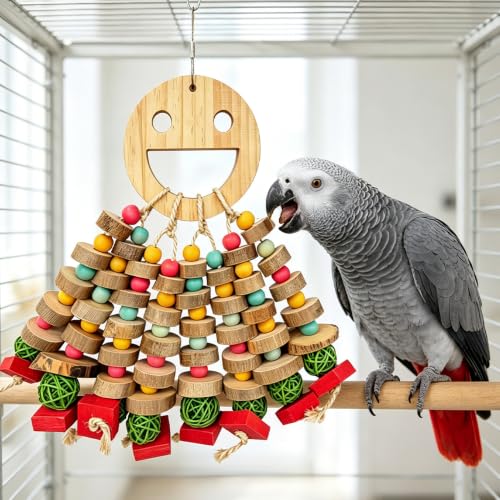 Large Bird Toys for Parrots Toys Natural Colored Wooden Bird Cages Chew Accessories for Macaws (Colorful Round Discs)