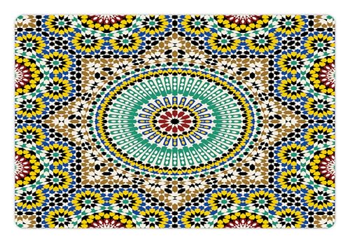 Moroccan Pet Mat for Food and Water (Khaki Blue)