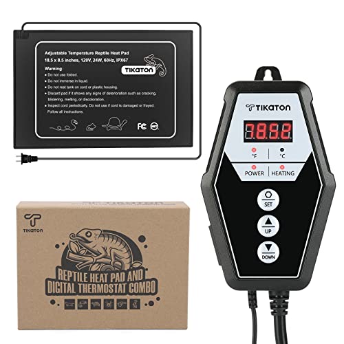 Reptile Heating Pad and Digital Thermostat Combo Set (1 Pack-18.5" X 8.5")