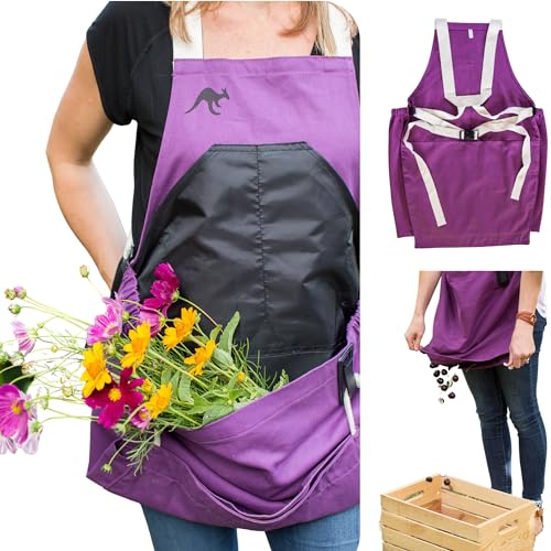Roo Gardening Apron with Pockets for Women & Men (Roo-full Size / Purple Orchid)
