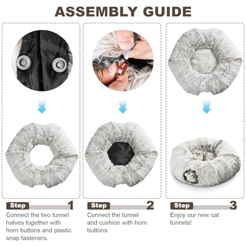 Cat Tunnel with Cat Bed for Indoor Cats (Grey)