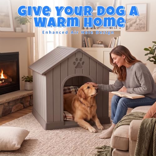 Sturdy Dog House Outdoor Dog Kennel (Classic Grey / Large Dog:38 Inch)