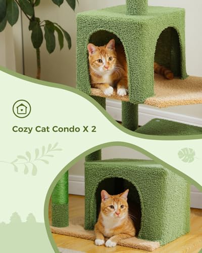 53 Inch Green Cat Tree with 2 Condos for Indoor Cats (Green / 53 inches)