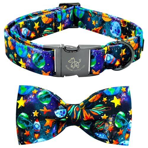 Dog Collar Boy Pet Collars Blue Durable Soft Bow (Starship Rocket / X-Large (Pack of 1))
