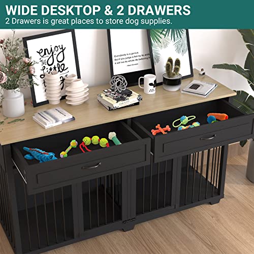 Large Dog Crate with Double Rooms (72.4"L x 23.6"W x 34.1"H / Black)