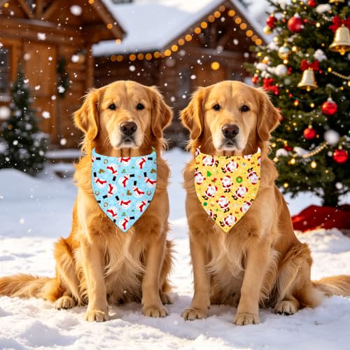 Christmas Dog Bandanas for Medium Dogs (Xmas- Green, Blue (2 Sided) / Large)