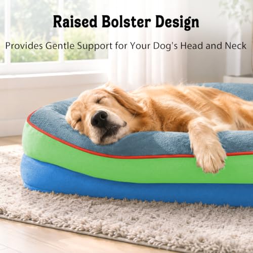 Waterproof Orthopedic XL Dog Bed for Large and Extra Large Dogs (Blue Lime / 42"L x 30"W x 7.5"Th)
