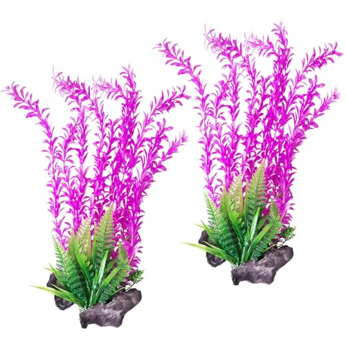 Aquarium Plastic Plants Aquarium Decor Artificial Fish Tank Plants Lifelike Tall Fish Tank Decorations Aquarium Plant Suitable for Saltwater and Freshwater 15.7in 2pcs (E*2 Pcs / 15.7 in)