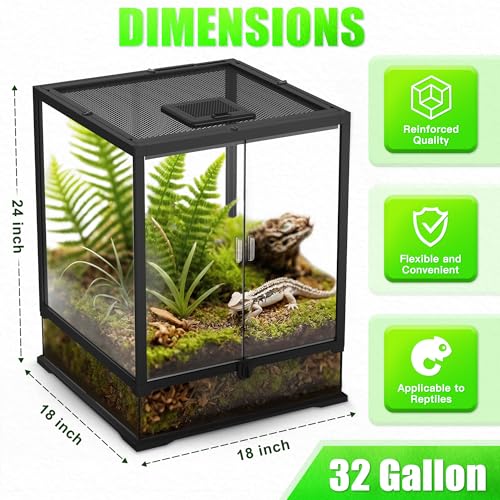 18’’18’’24’’ Reptile Terrarium with Full View Tempered Glass (18"W X 18"D X 24"H(32 Gallon))