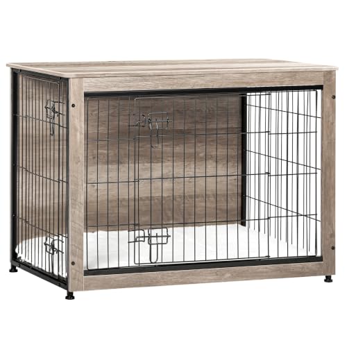 Dog Crate Furniture with Cushion (Greige / 38.5"L x 25.6"W x 26.8"H)