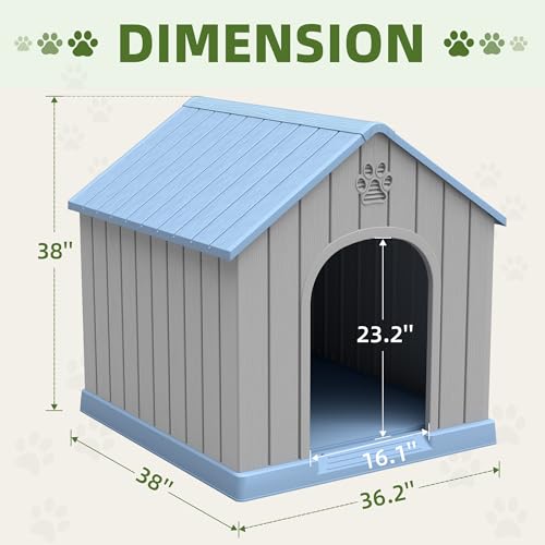 Large Dog House for Medium to Large Dogs (Light Blue / 36.2" L × 38" W × 38" H)