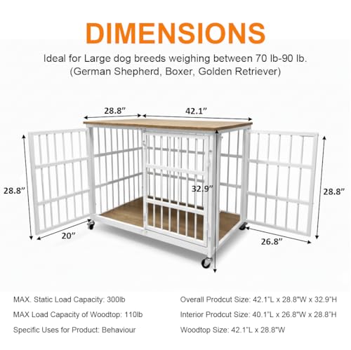42" Heavy Duty Dog Crate Furniture for Large and Medium Dogs (White + Natural)