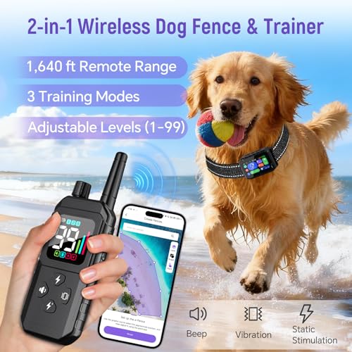 GPS Wireless Dog Fence with Remote Training Collar (Black)