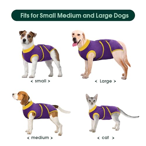 Recovery Suit for Dogs Cats (Large (Back:16.1-20.1'', Weight:23-48 Lb) / Violet Gold)