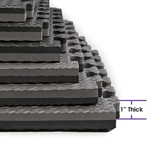 1" Extra Thick 48 sq ft Reversible EVA Gym Foam Floor Mat Tiles (Black)
