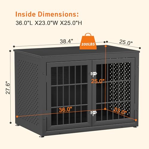 38" Heavy Duty Dog Crate Furniture for Large and Medium Dogs (38.4"L x 25.0"W x 27.7"H / Black)
