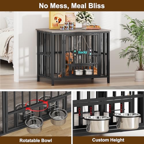 31" Dog Crate Furniture Foldable (Oak Grey / 31.5"L x 23.6"W x 26.6"H)