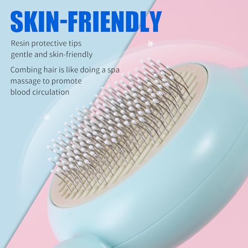 Cat Brush Dog brushes with Release Button for Shedding Grooming (Light Blue)