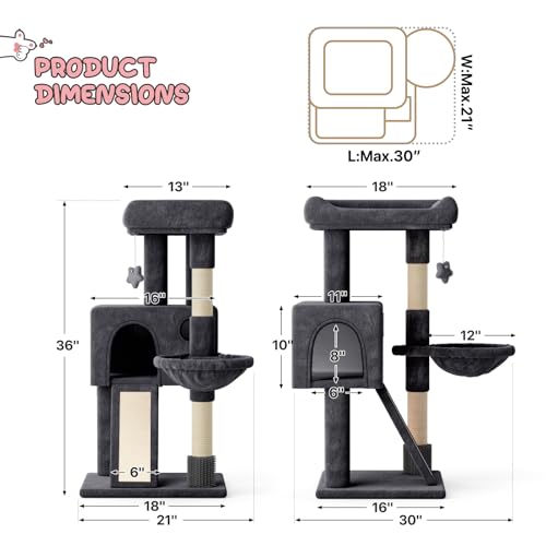 36 Inch Cat Tree with Condo (Smoky Grey / 36 Inch with Condo)