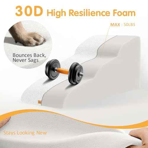 High Density Extended Foam Dog Ramp&Steps 3 Tiers (White / 33.1*15.7*15.7)