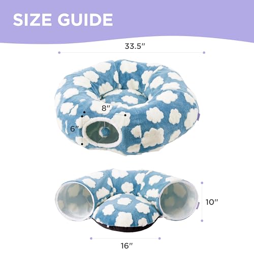 Lesure Donut Cute Jacquard Cat Tunnel Bed Kitten Toys for Puppy Bunny (Standard (33.5"L x 33.5"W x 10"H) / Cozy Clouds Blue)