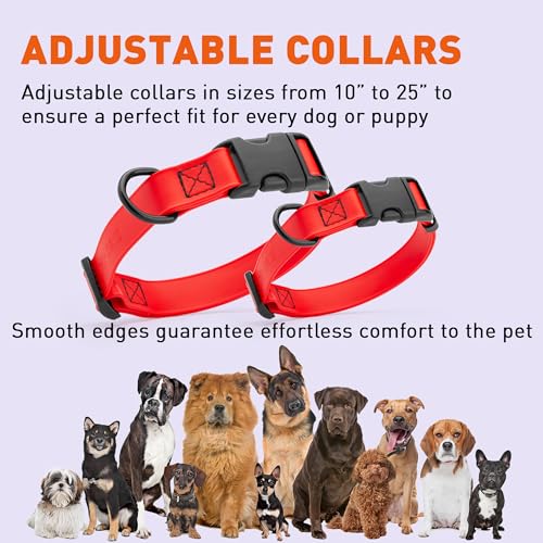 Biothane Waterproof Dog Collar with Quick Release Buckle Strong Coated Nylon Webbing with Odor (1"W by 15-25"L / Cherry Red)