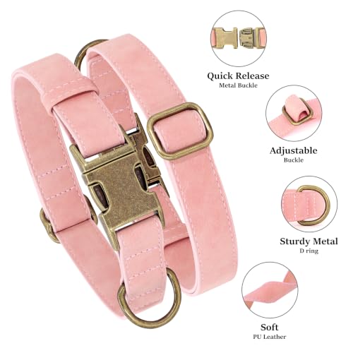 Soft PU Leather Dog Collar for Large Dogs (XL：Fit 20-26" Neck, Width 1¼" / Pink)