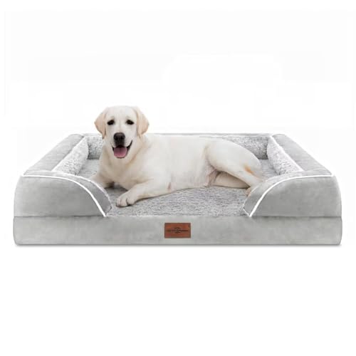 Waterproof Orthopedic Dog Beds for Extra Large Dog (45.0"L x 35.0"W x 8.5"Th / Grey White)