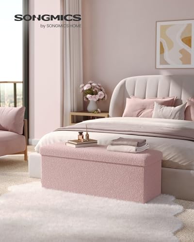 Large Folding Storage Ottoman Bench (Jelly Pink / 15"D x 43"W x 15"H / Cosy)