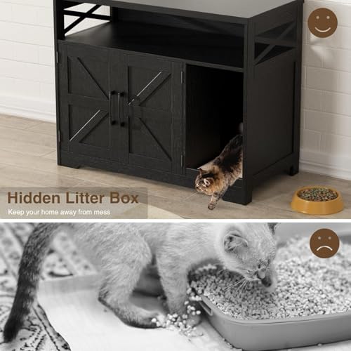 Cat Litter Box Enclosure (Black / 31"L x 17"W x 28.5"H)