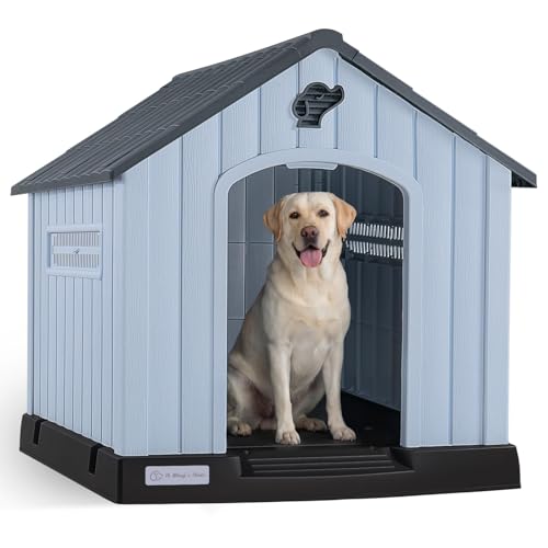 Durable Waterproof Plastic Dog House for Small to Medium Sized Dogs (Gray / 33.5"L x 31.5"W x 33.9"H)