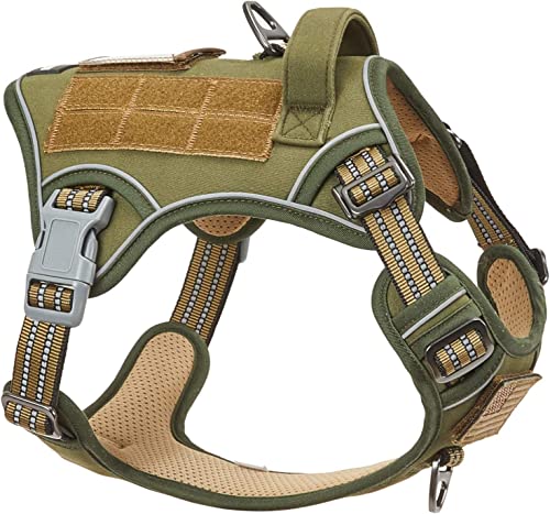 Tactical Dog Harness for Small Dogs No Pull (Green / XS(Neck:10-12", Chest:12-21"))