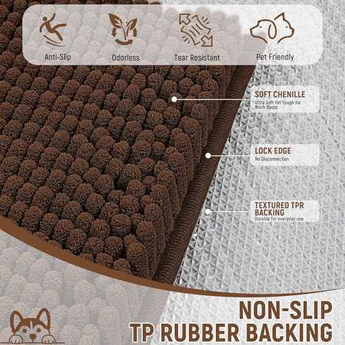 Absorbent Dog Door Mat for Muddy Paws (48"L x 36"W x 1" Th / Brown)