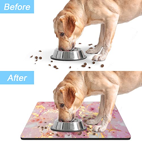 Dog Food Mat 16" x 24" Absorbent Dog Cat Bowl Mat for Food and Water (Pink Gold Abstract / 16"L x 24"W)