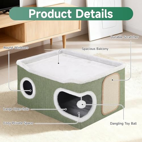 Extra Large Cat House Bed for Multi Cats with Scratch Pad Green (Green / Extra Large)