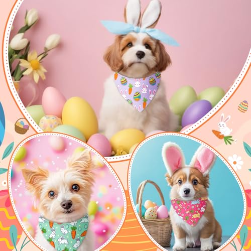 100 Pcs Easter Dog Bandanas Bulk Bunny Egg Carrot Bandanas for Dogs Triangle Kerchief Bibs Scarf Set for Pet Costume Easter Photo Props Accessories Pet Shops (Easter / 19.7 x 13.8 x 13.8 Inch)