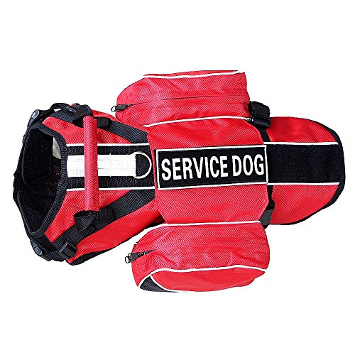 Dog Vest Harnesses with Saddlebag Backpack for Camping & Travel (L / Red)