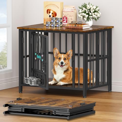 31" Dog Crate Furniture Foldable (Rustic Brown / 31.5"L x 23.6"W x 26.6"H)