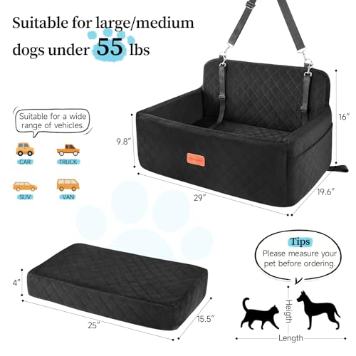 Dog Car Seat for Medium Large Dogs Under 55 lbs (Black)